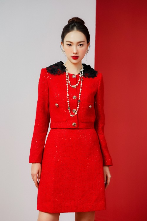 Sixdo Red Mini Tweed Dress